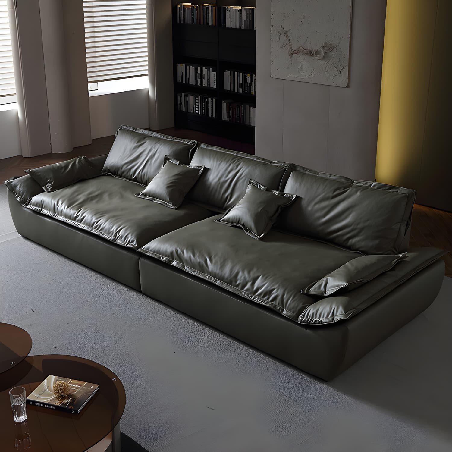 Modern Green Silicone Rubber Stationary Sectional Sofa with Pillow Top Arm