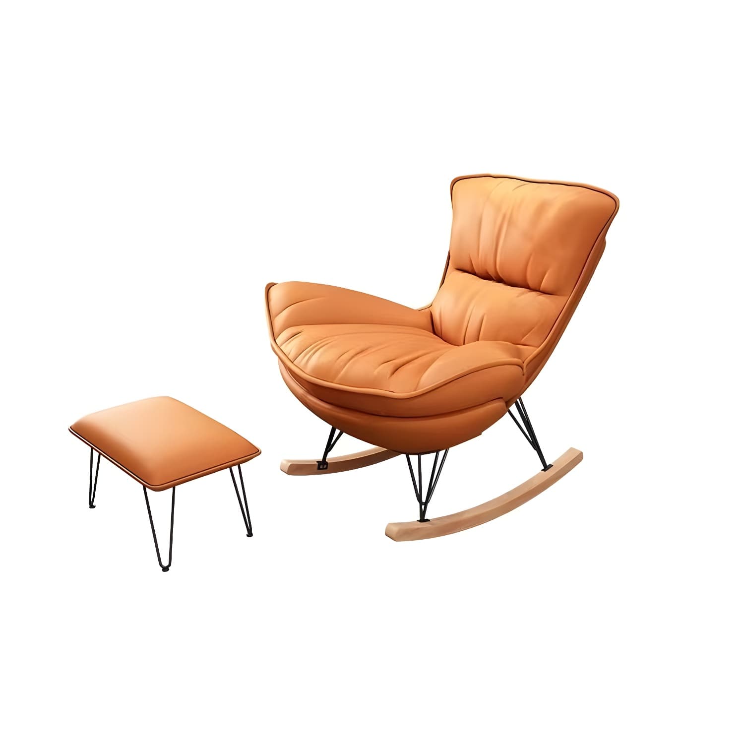 Modern Glider Chair Solid Pure Color Faux Leather Rocker Chair with Ottoman - image 10