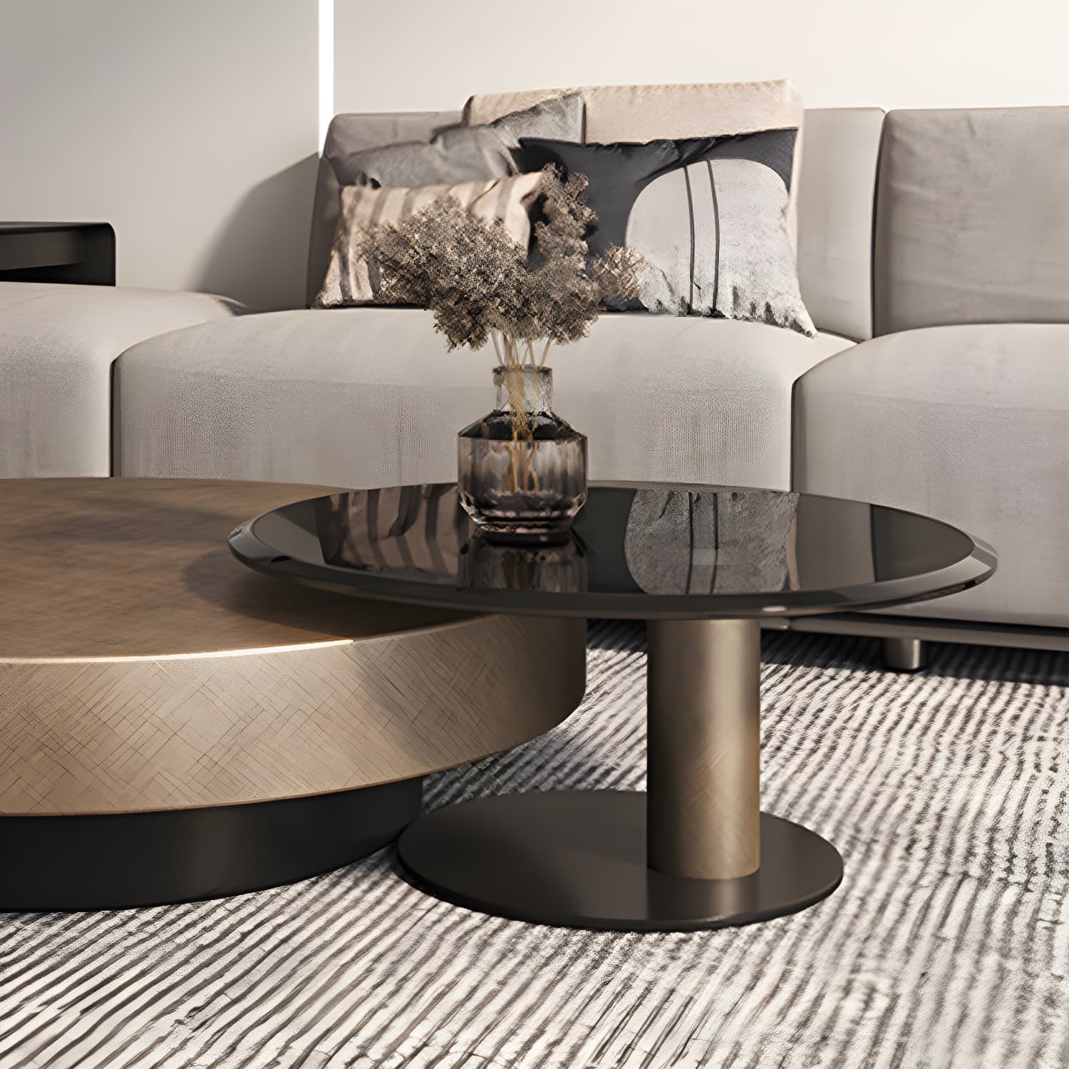 Round Coffee Table Brown Nesting Coffee Table Set for Living Room - image 6