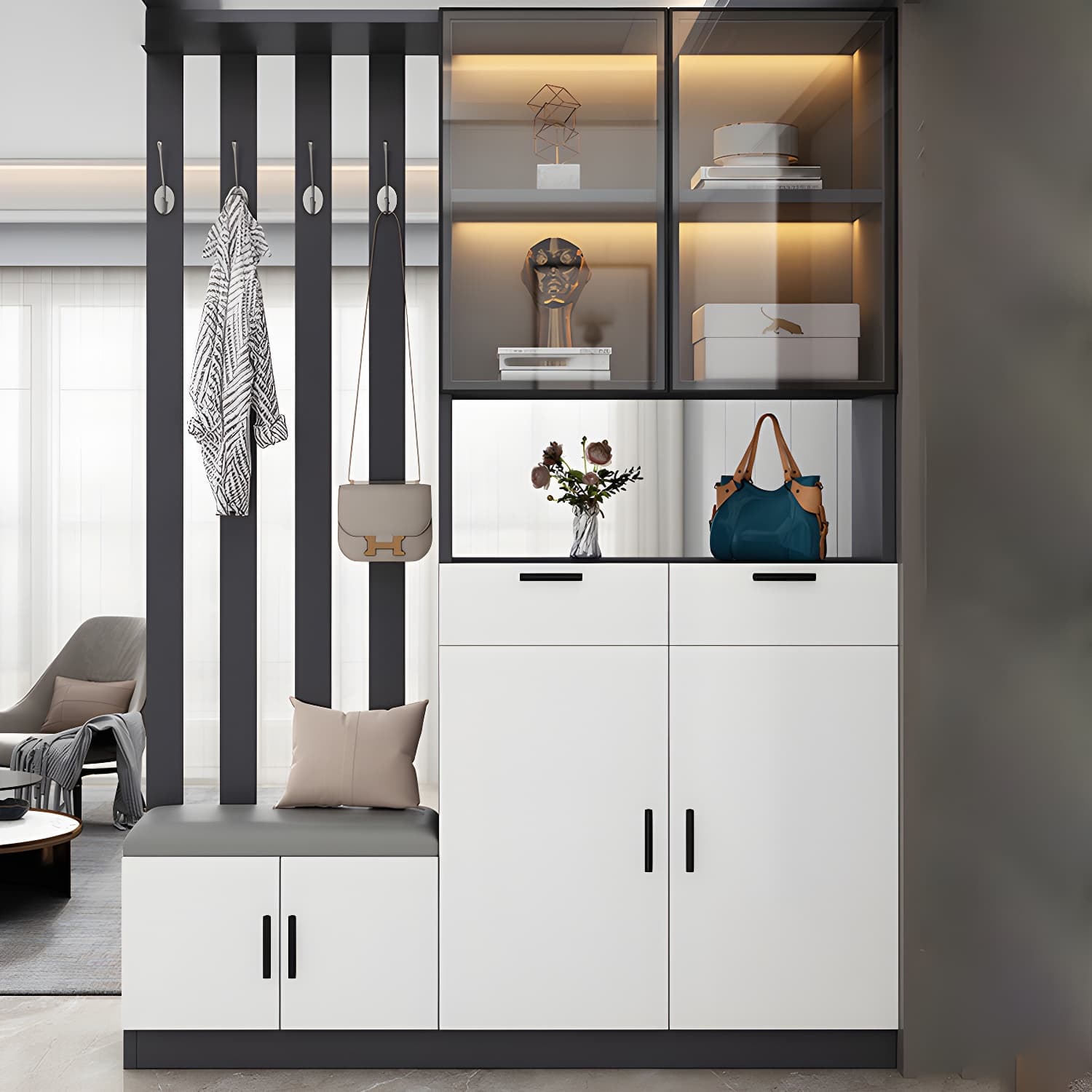 Contemporary Style Wooden 3-door Accent Cabinet with Drawer and Shelf - image 3