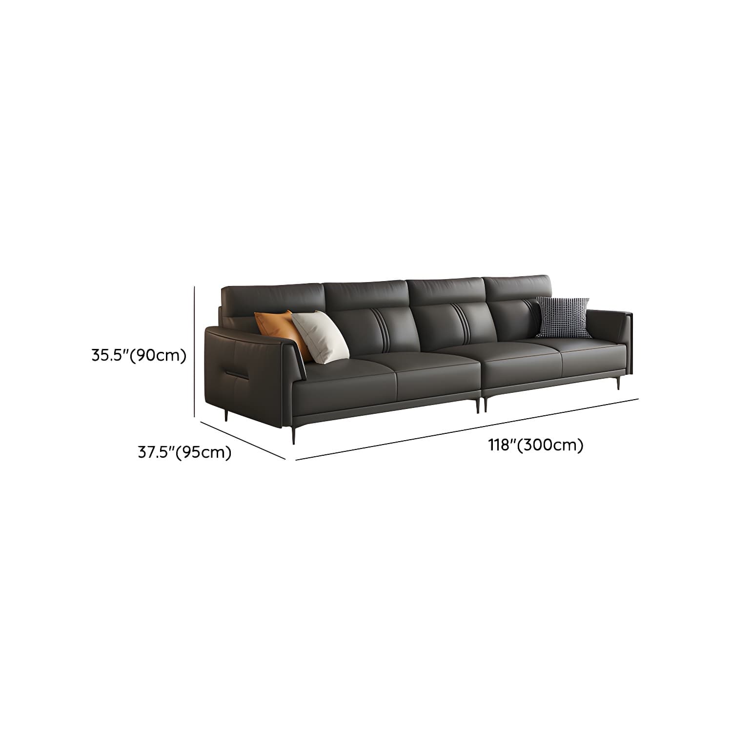 Modern Black Leather Stationary Sectional Sofa with Flared Arm and Cushion Back - image 14
