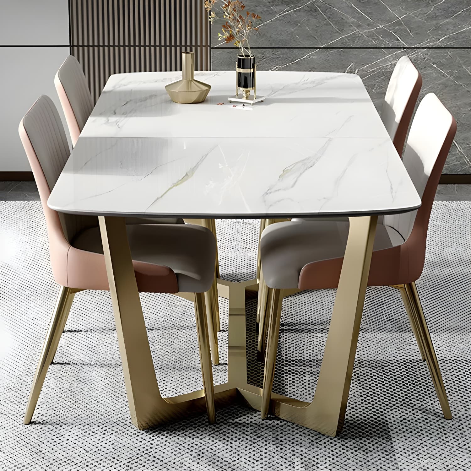 Glam 1/4/5/7 Pieces Rectangle Dinette Set with Sintered Stone Scalable Dining Table Set - image 3