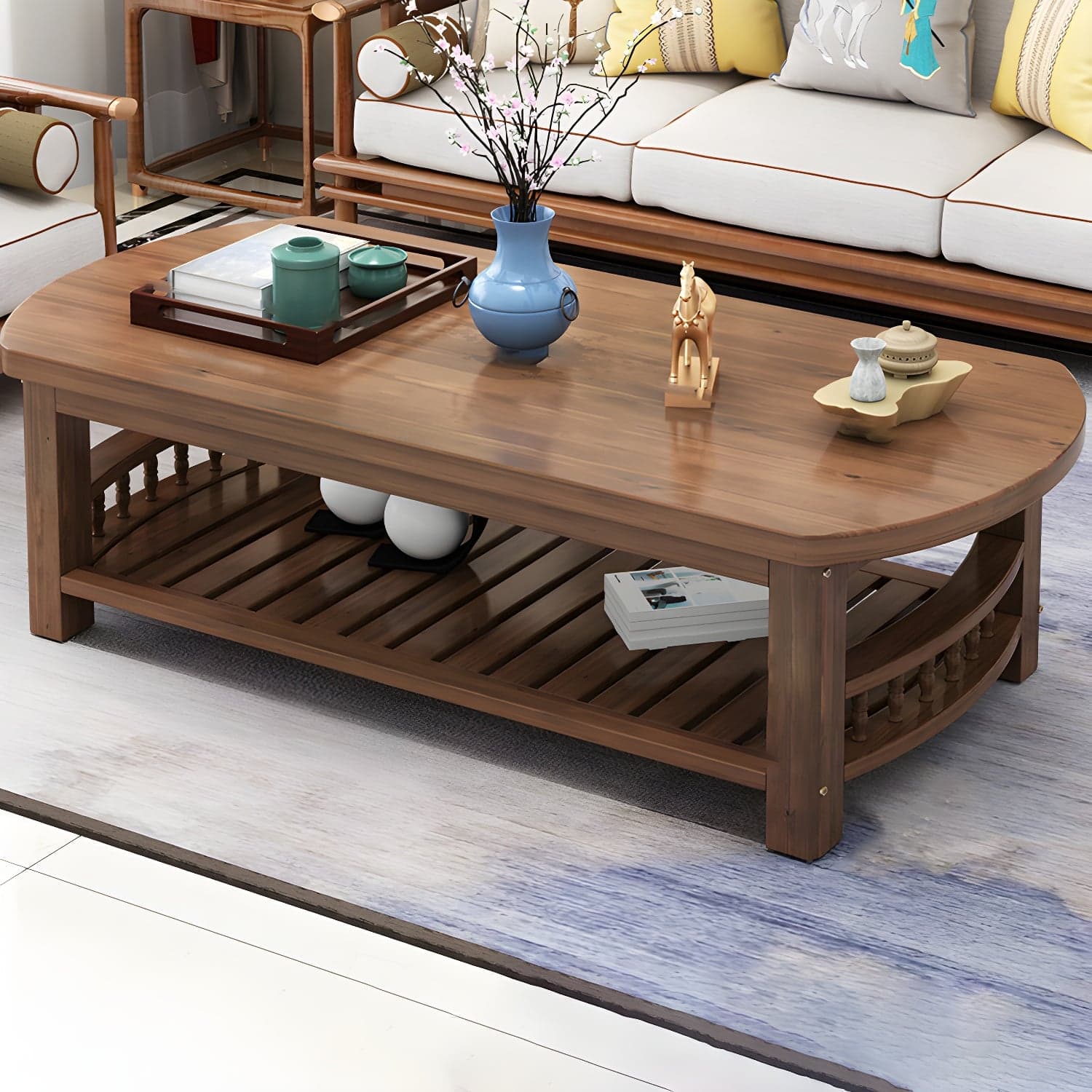 20"H Contemporary Coffee Table Solid Wood Storage Coffee Cocktail Table - image 4