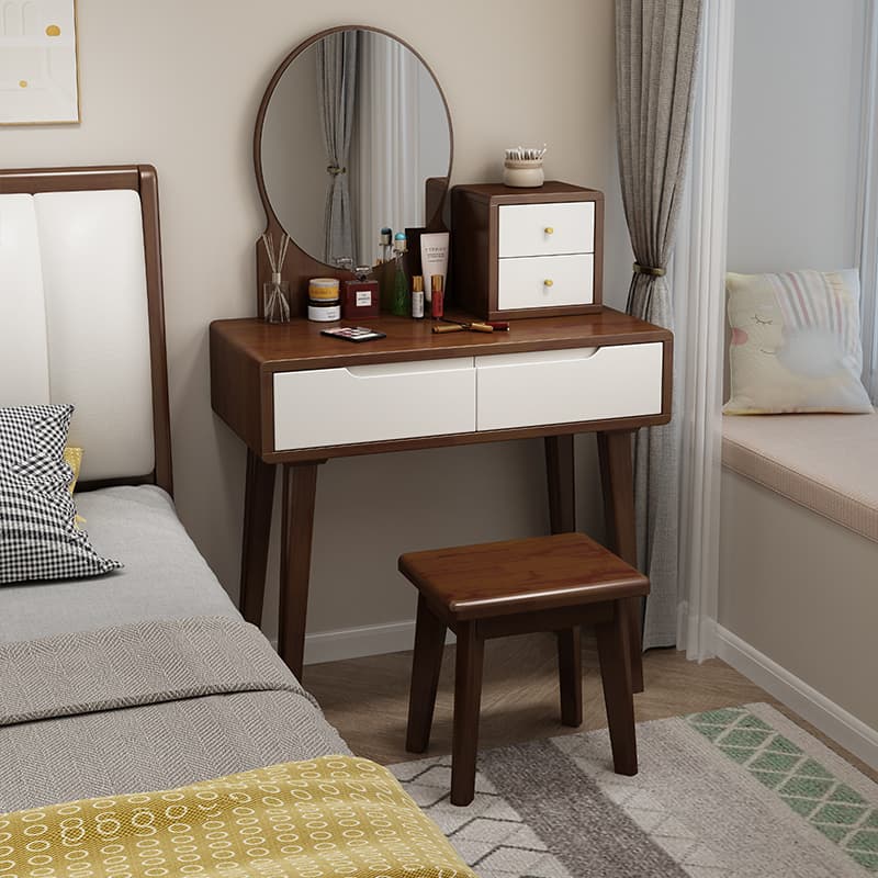 Contemporary Medium Wood Rubberwood Push-Pull Standing Makeup Vanity, No Suspended, Non-Upholstered Chair(s) - image 6