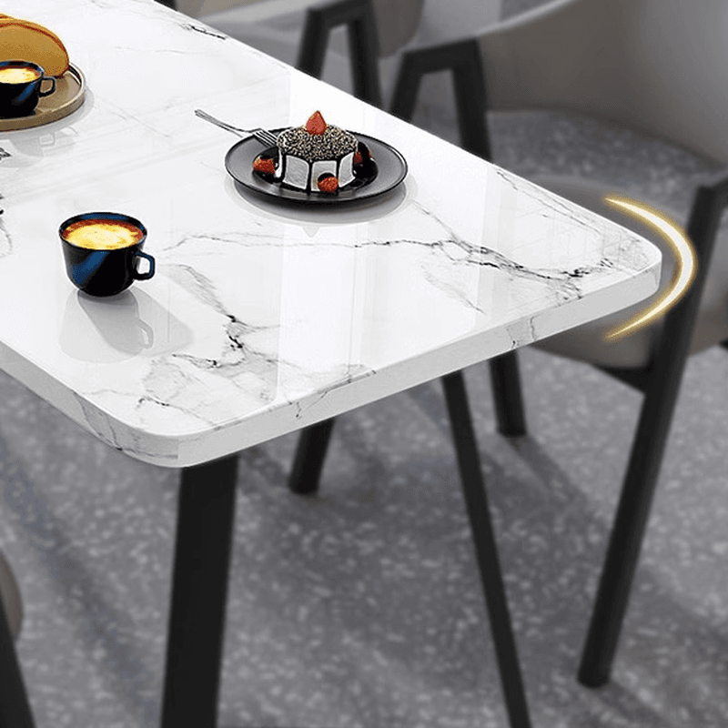 Dining Table Set with Sleighing Slate Top and Padded Chair with Back and Armrest, 5-piece in White - image 9