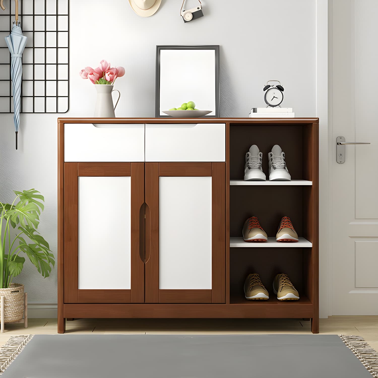 Mid-Century Cabinet with 2 Doors and 2 Drawers in Rubberwood - image 4