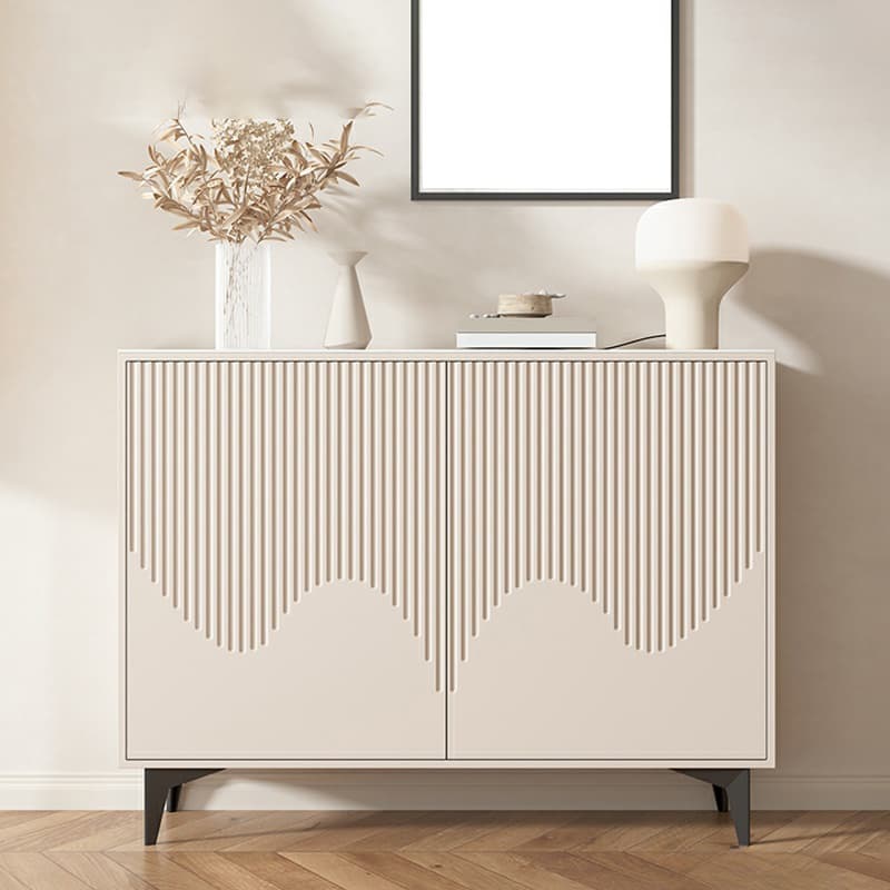 Modern Rectangular Manufactured Wood Accent Cabinet in Beige with Interior Partitions and Metal Legs