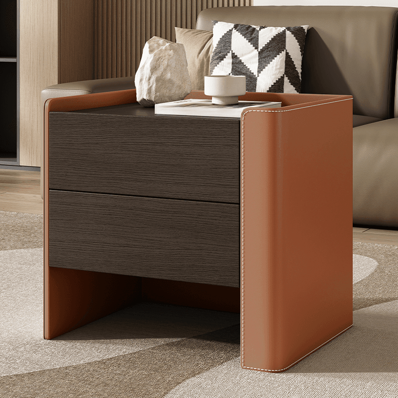 Simplistic Drawer Storage Nightstand with 2 Drawers, Wood Countertop, and Leg - image 8
