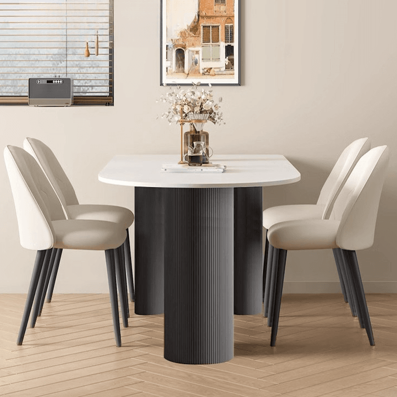 Art Deco Peninsula Dining Table with White Slate Stone Fixed Tabletop at Standard Height - image 4