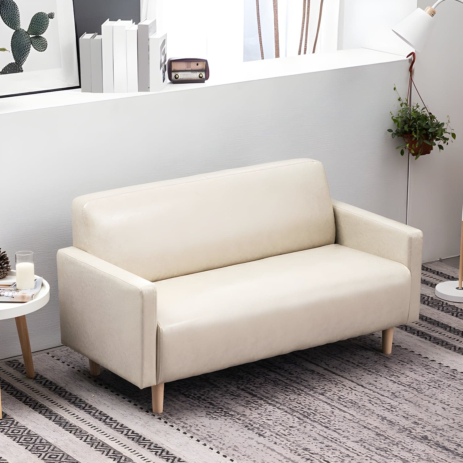 Scandinavian Tuxedo Arm Sofa with Tight Back 27.16" High Faux Leather - image 9
