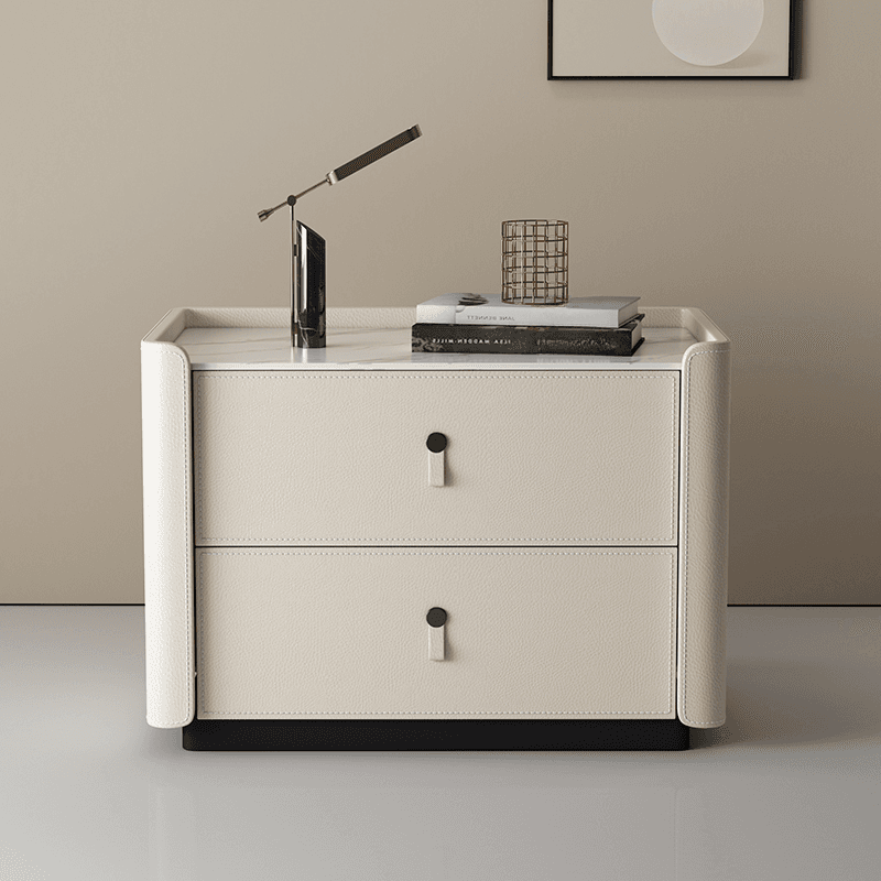 Modish 2 Tiers Drawer Storage Bedside Table with Stone Countertop - image 8