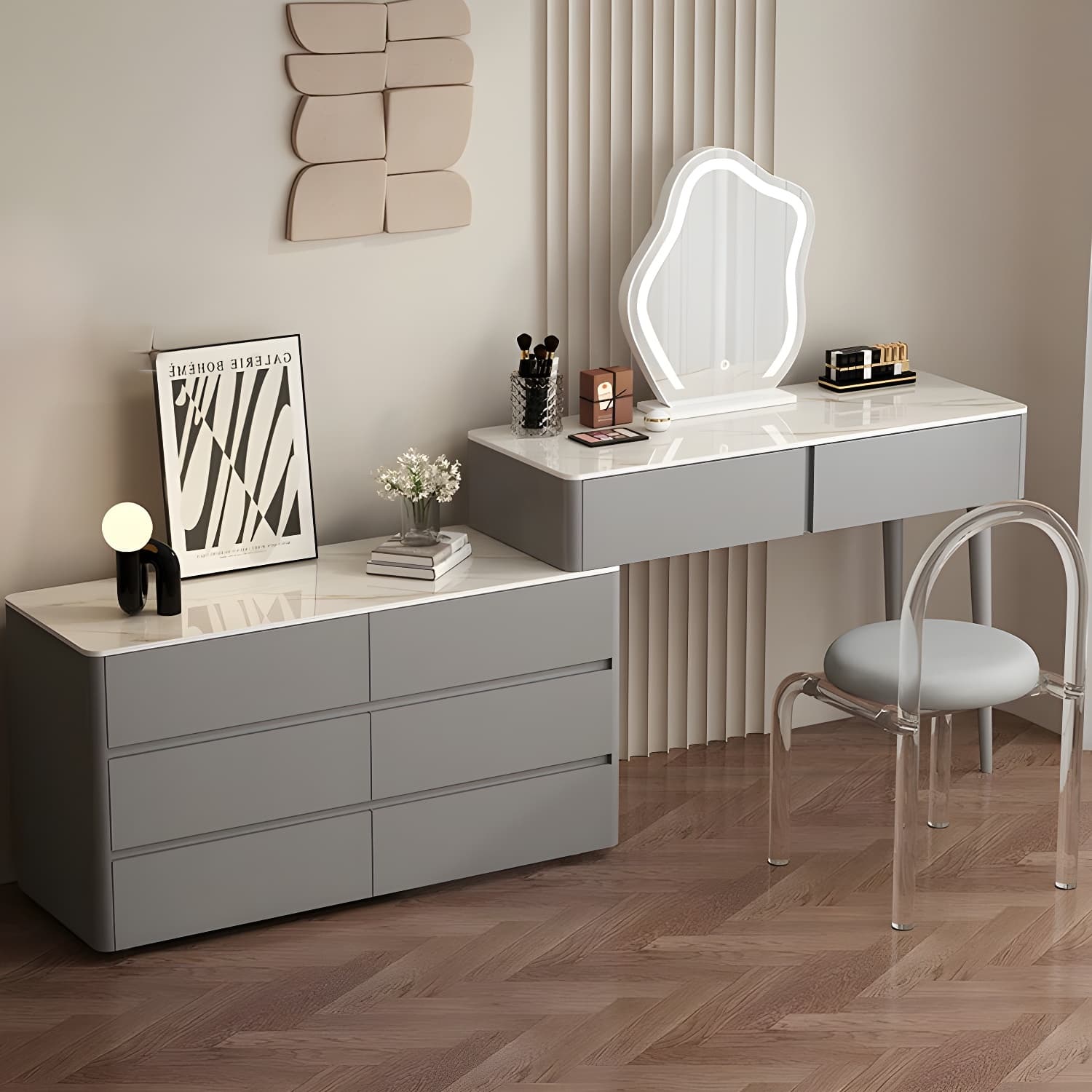 Modern Wood Makeup Vanity with Soft Close Drawer Glides & 2 Drawers - image 15