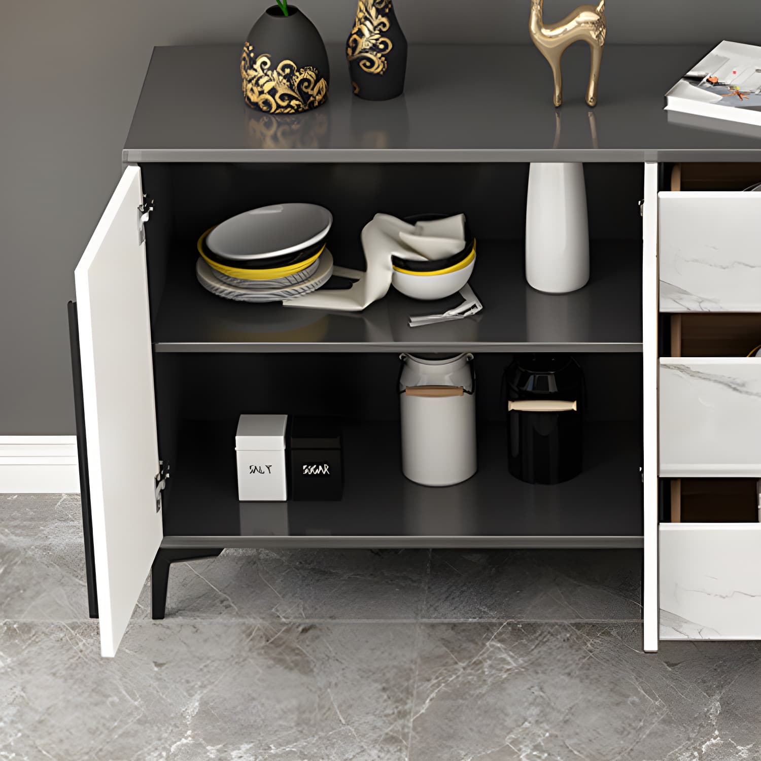 Engineered Wood Buffet Server with Drawers Modern Sideboard Table - image 6