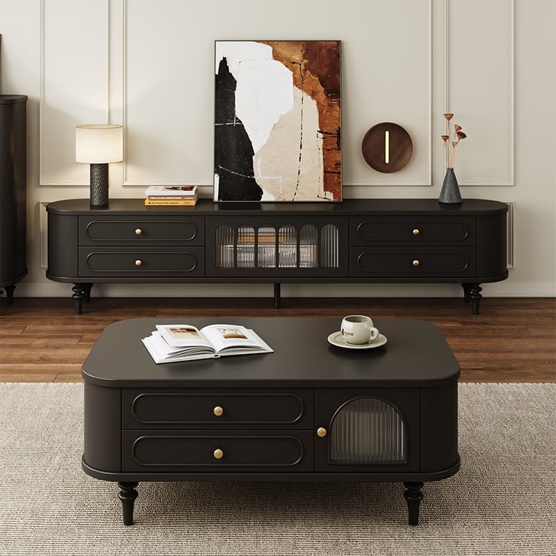 Modern Real Wood TV Stand with Shelf, 4 Drawers, Hutch, and Door - image 5