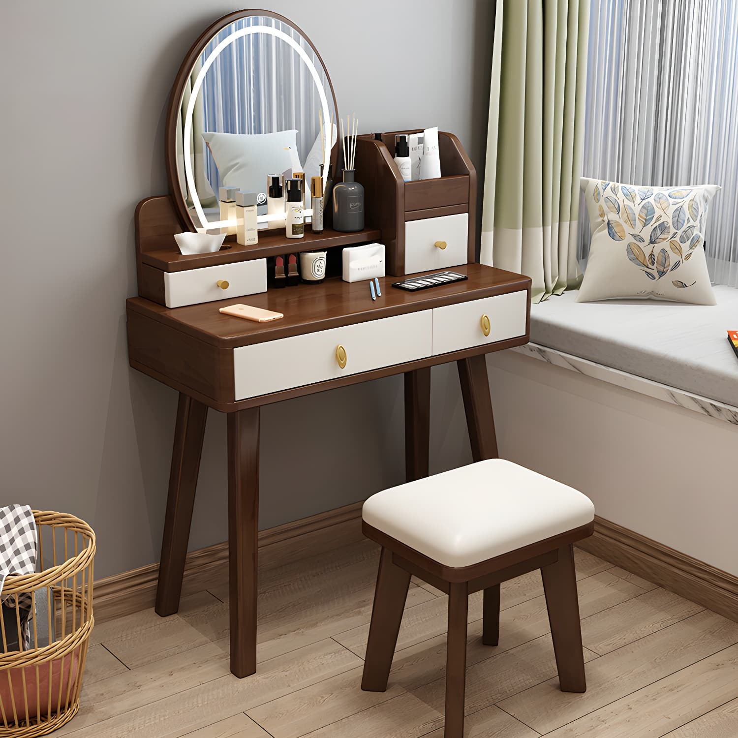 Traditions Dressing Table Bedroom Solid Wood with Drawer Mirror Make-up Vanity - image 7