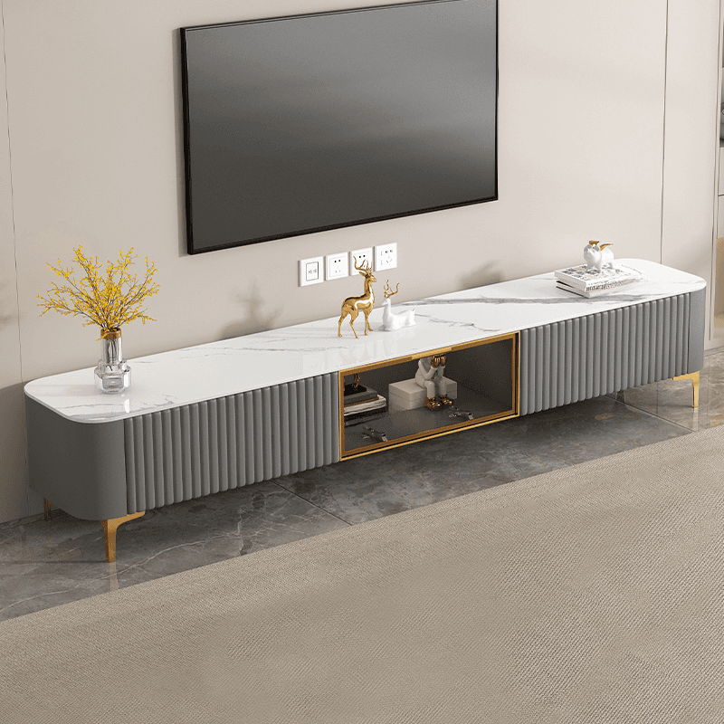 Simplistic Rectangular Vitreous TV Stand with Locker, Cable Management & 2 Drawers - image 6