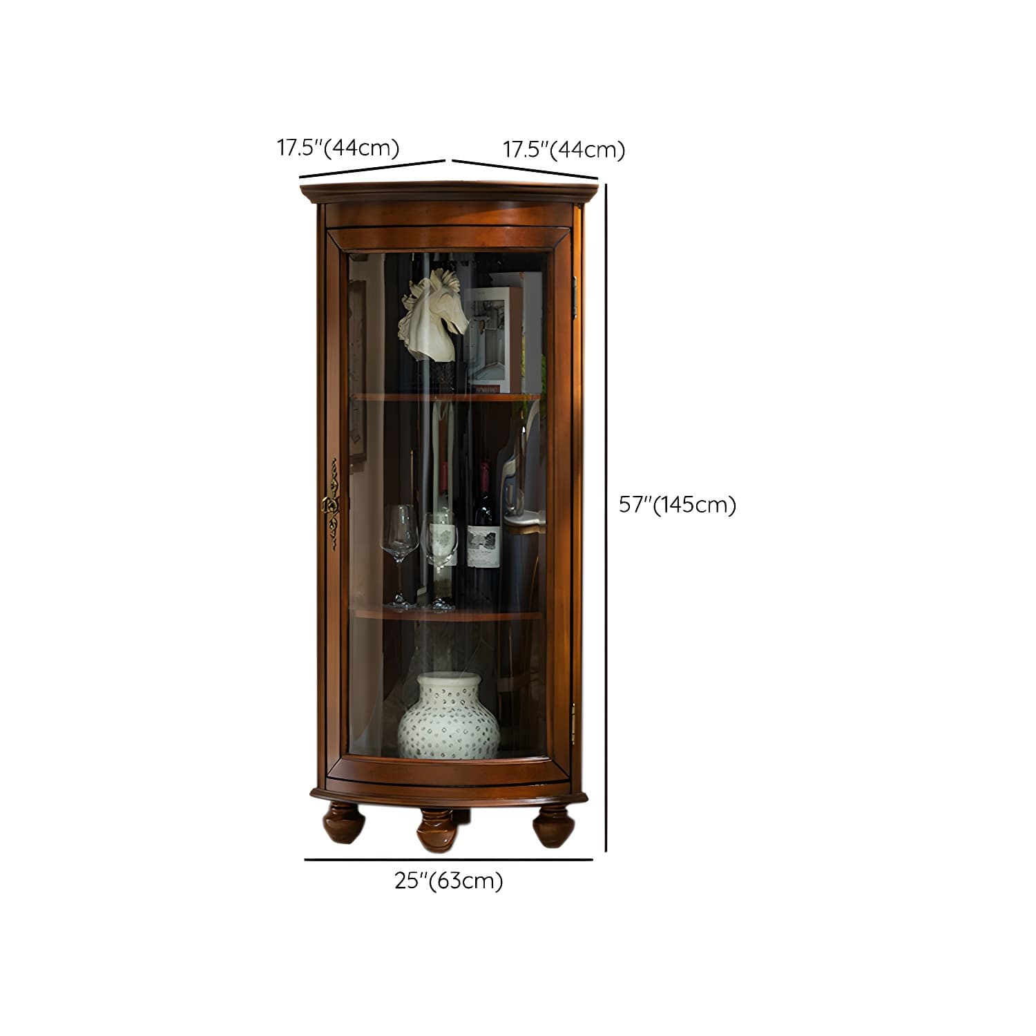 Mid-Century Modern Corner Accent Cabinet with Brown Wood Counter Top and Distressed Metal Base - image 11
