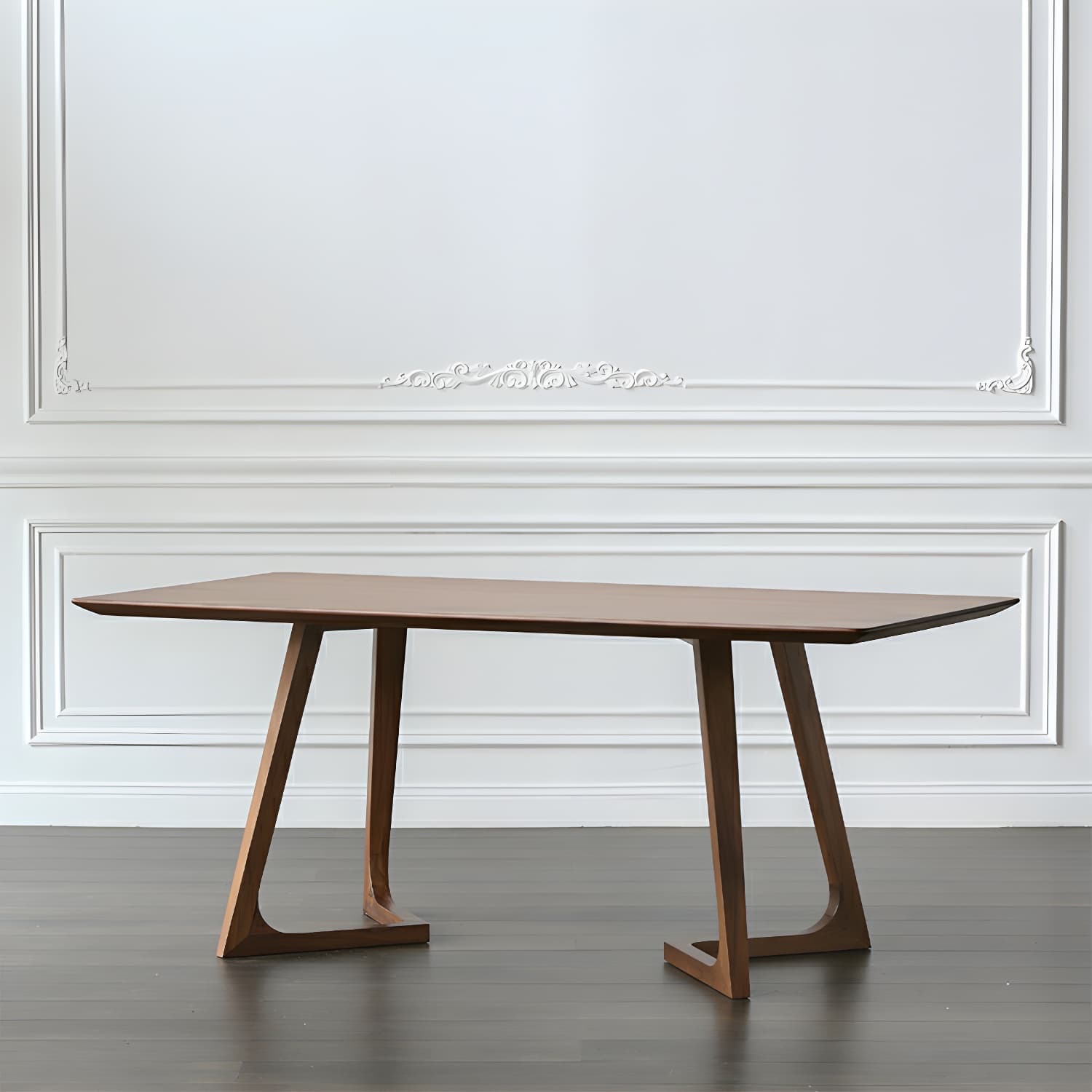 Rectangular Wood Scandinavian Dining Table with Double Pedestal Base