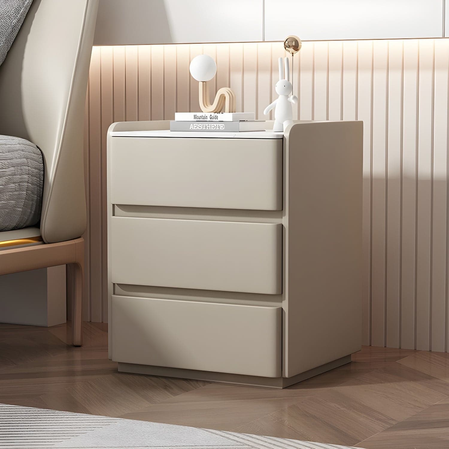 Elegant Modern Wooden Nightstand with Three Drawers for Storage in Narrow Size - image 3