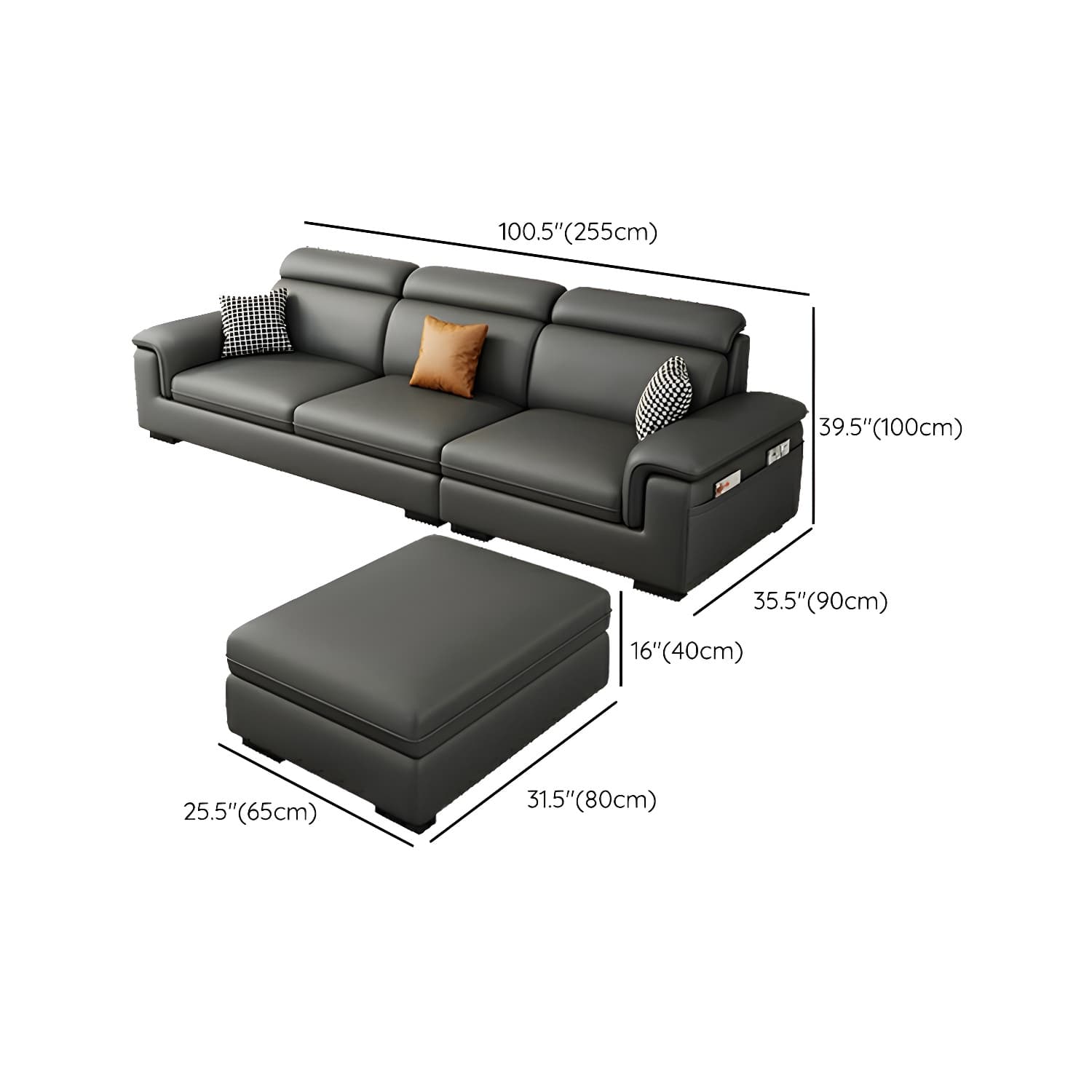 Modern Gray Stationary Sectional Sofa with Pillow Top Arm and Storage - image 17