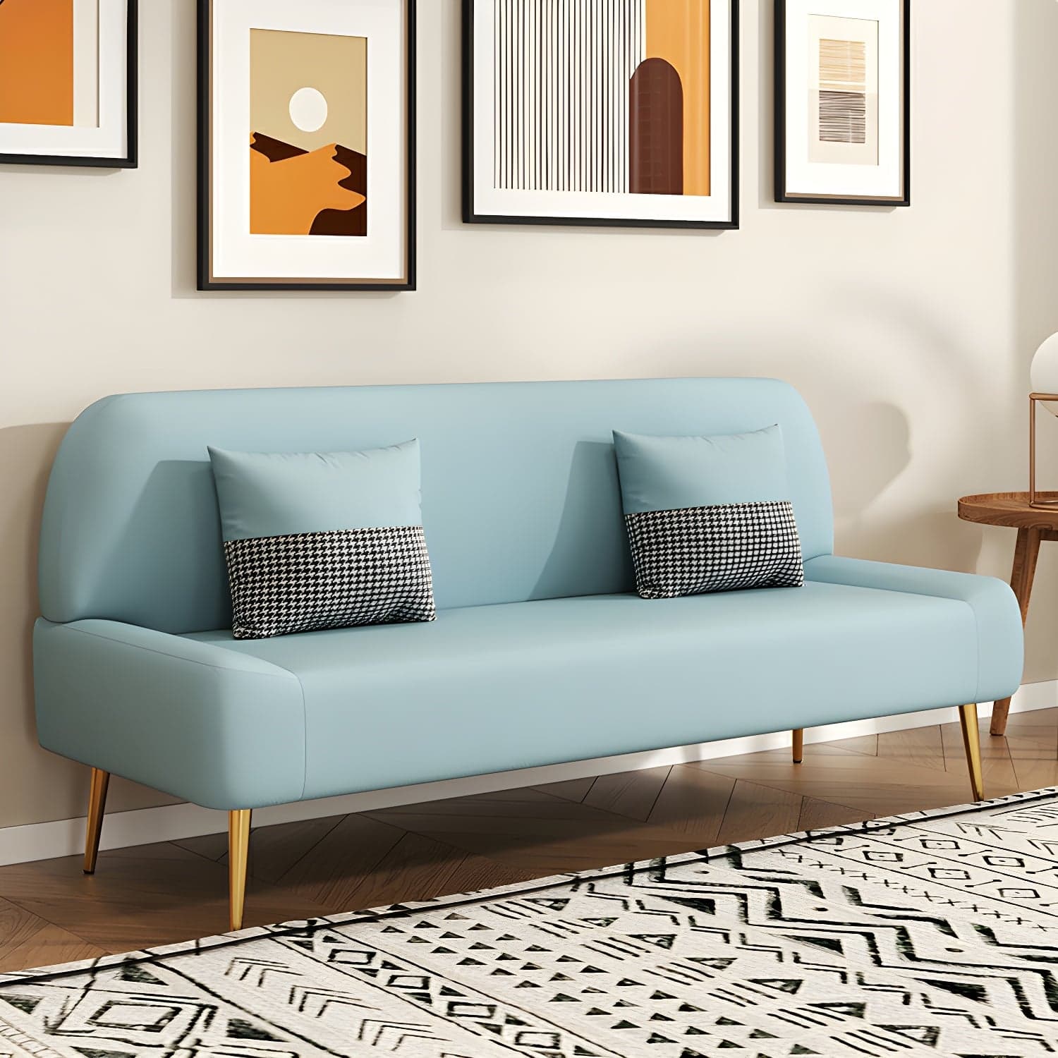 Scandinavian Faux Leather Small Size Sofa with Armless Design in Solid Color - image 5