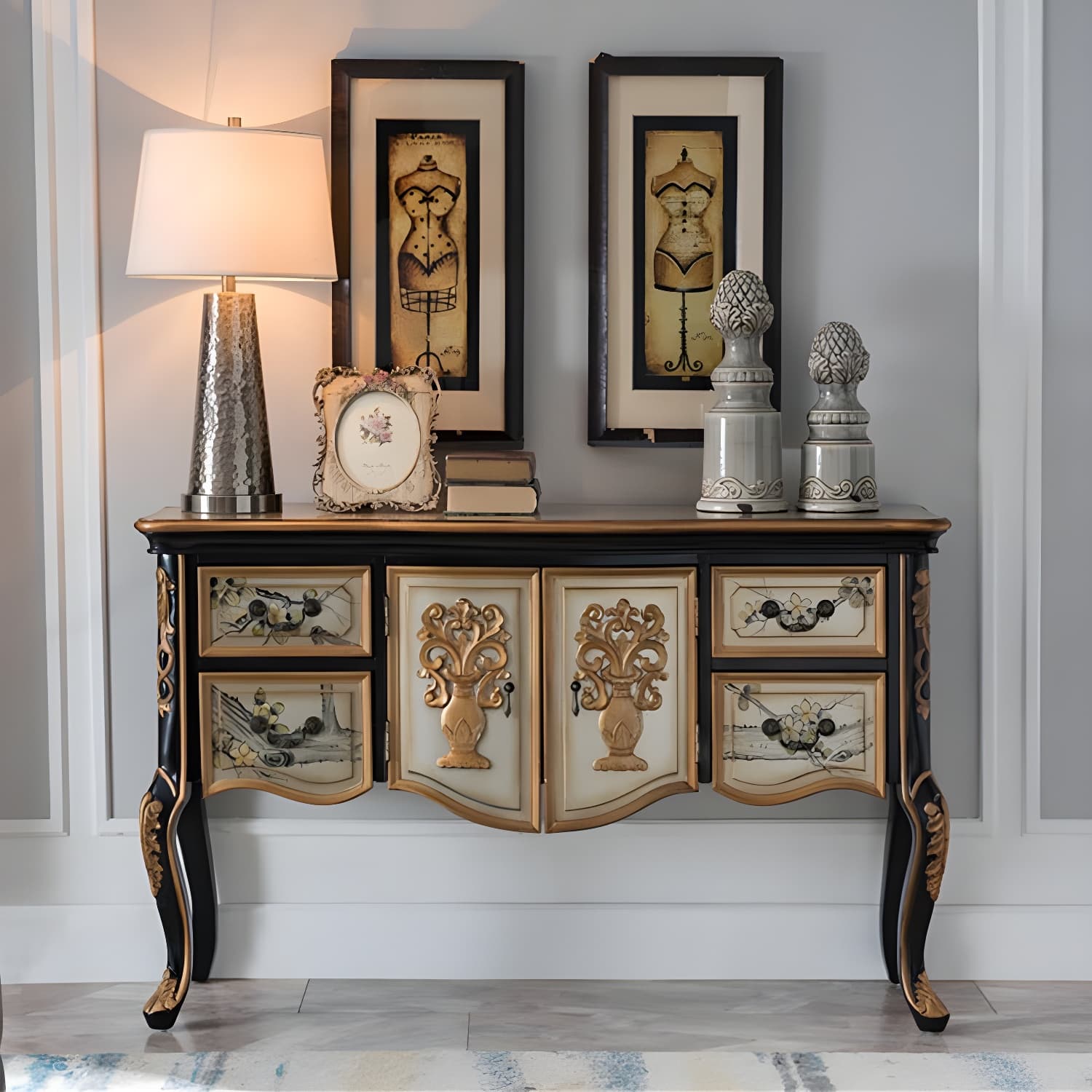 Solid Wood 35.4" Tall 2 - Door Accent Cabinet, Industrial Accent Cabinet with 4 Drawers
