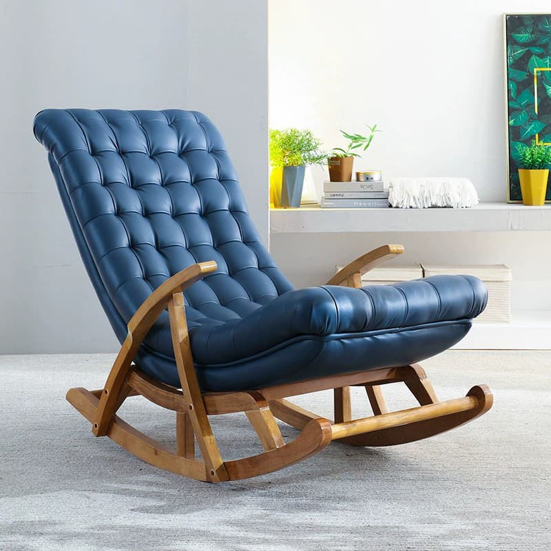 Stylish Upholstered Rocking Chair with Natural Wood Legs In Modern Design