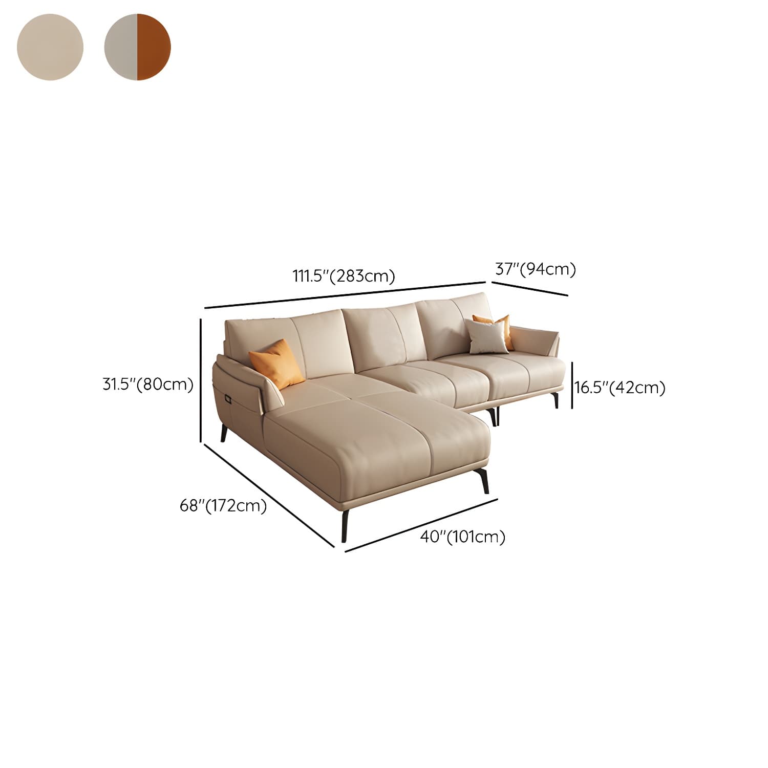 Modern Genuine Leather Sectional Sofa with Wood Frame and Stationary Design - image 16