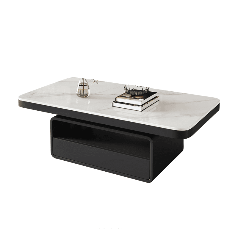 Trendy Board Game Coffee Table with Nested/Single Stone Top, Pedestal Base, Black/White Rectangular Shape, and 1 Drawer - image 4