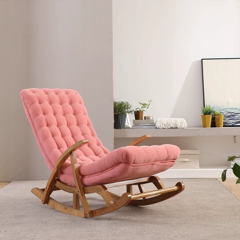 Stylish Upholstered Rocking Chair with Natural Wood Legs In Modern Design - image 4
