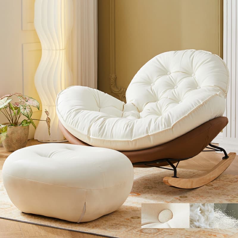 Minimalist Metal Upholstered Indoor Rocking Chair with Ottoman and Spindle Back , Recessed Arm and Natural Wood Finish - image 13