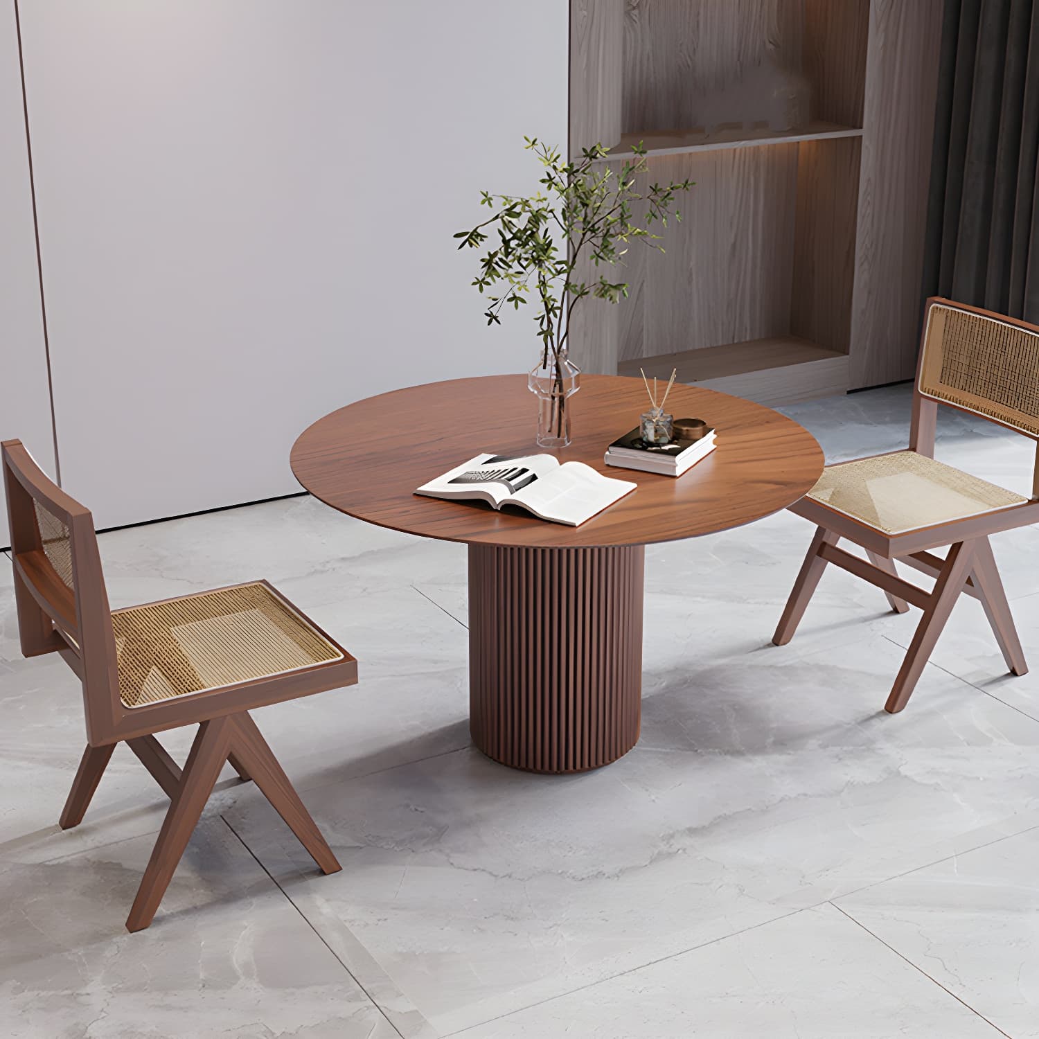 Round Solid Wood Dining Room Table Modern Dining Table with Pedestal Base - image 4