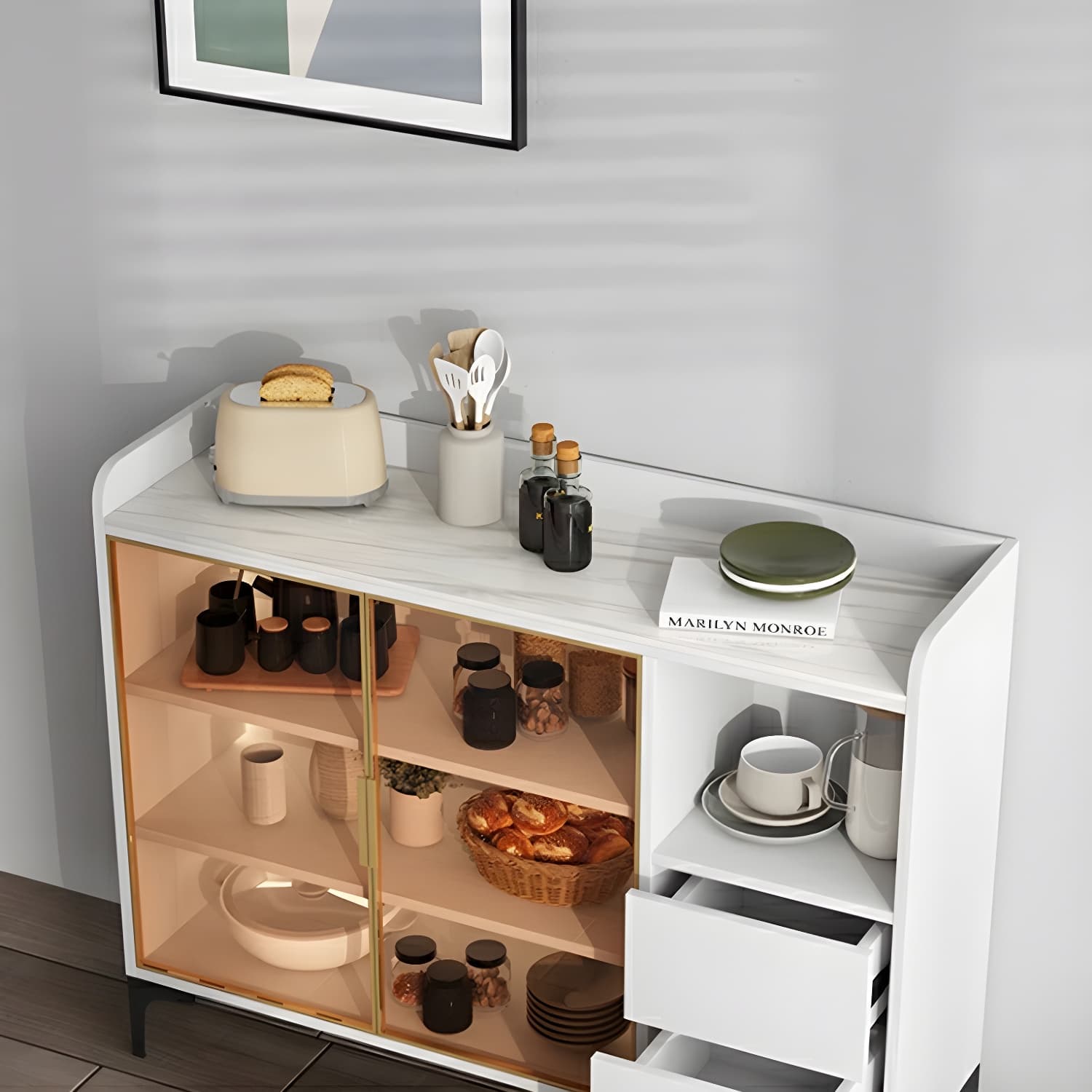 Modern Stone Top Sideboard with Doors and Drawers for Living Room - image 10