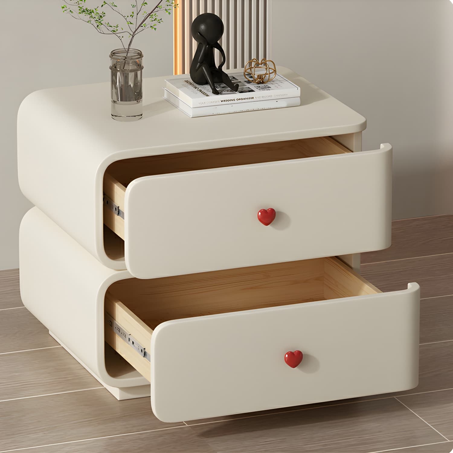 Contemporary Solid Wood Frame Nightstand with Microfiber Leather Silent Slide Two Drawers - image 16