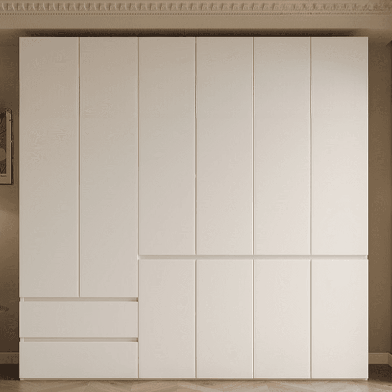 Beige Minimalist Manufactured Wood Cabinet Armoire with Soft Close Drawer, Soft Close Door, Interior Shelves, and Clothing Rod