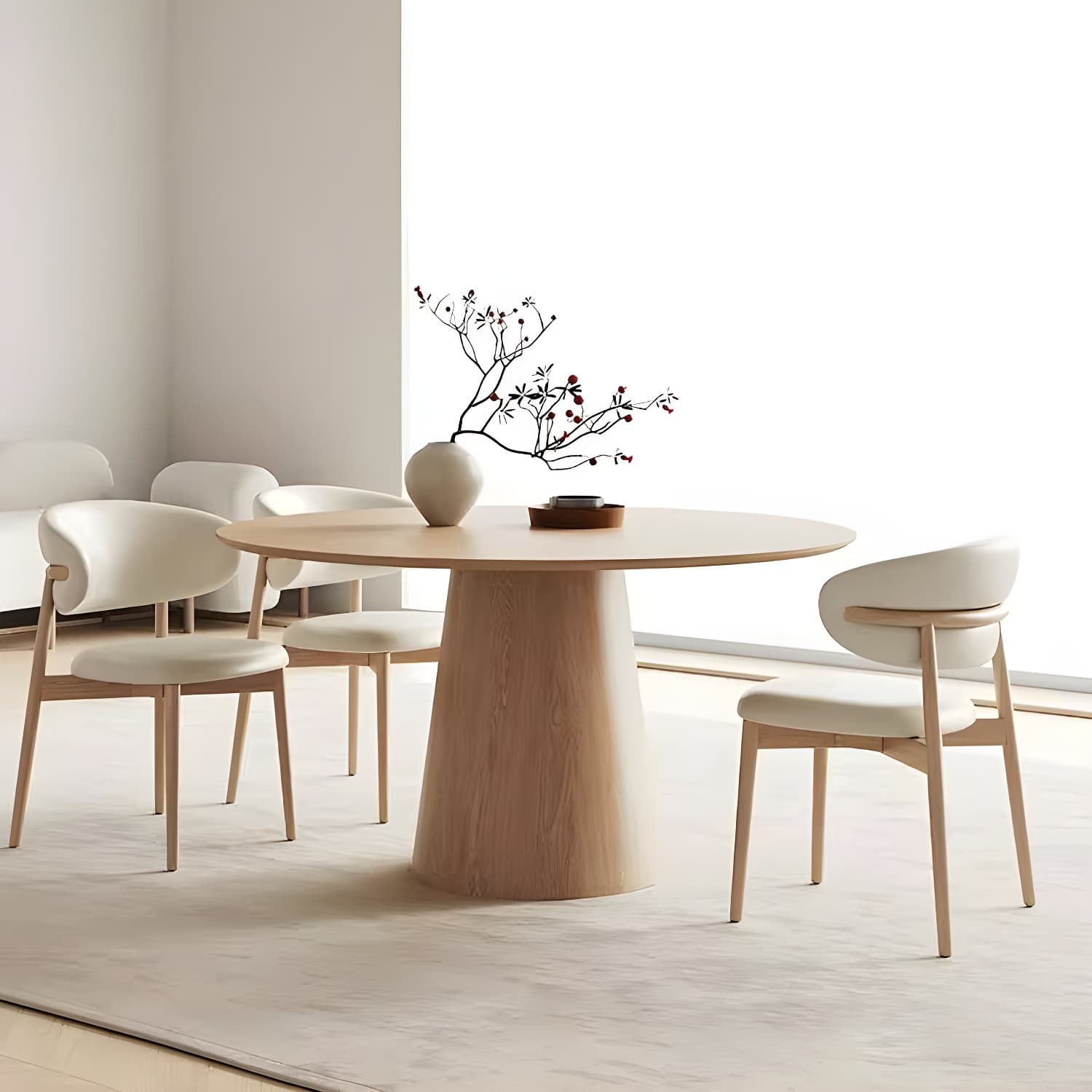 Solid Wood Round Top Dining Table Set with Cushioned Chair for Home - image 4