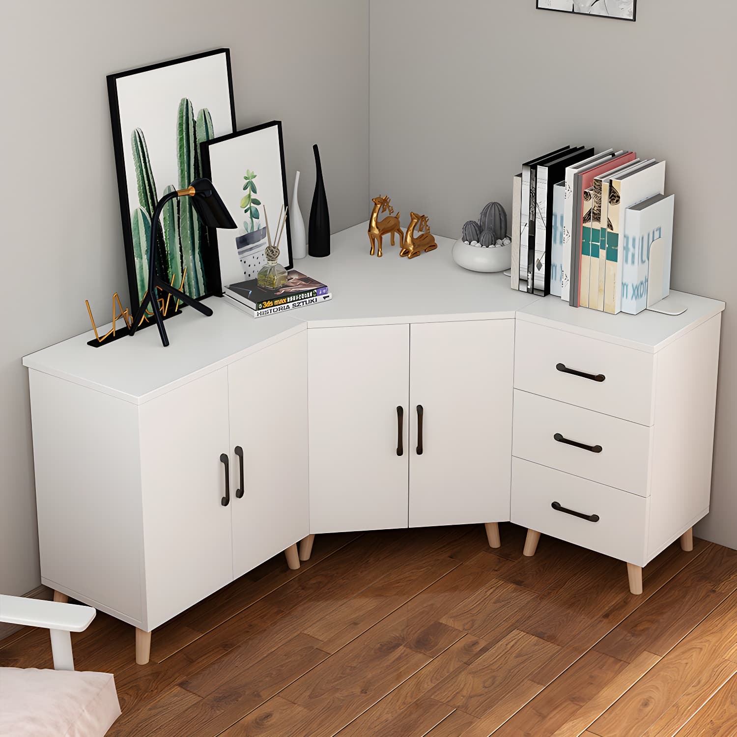 Bar Pulls Contemporary Manufactured Wood with Shelves Corner Accent Cabinet