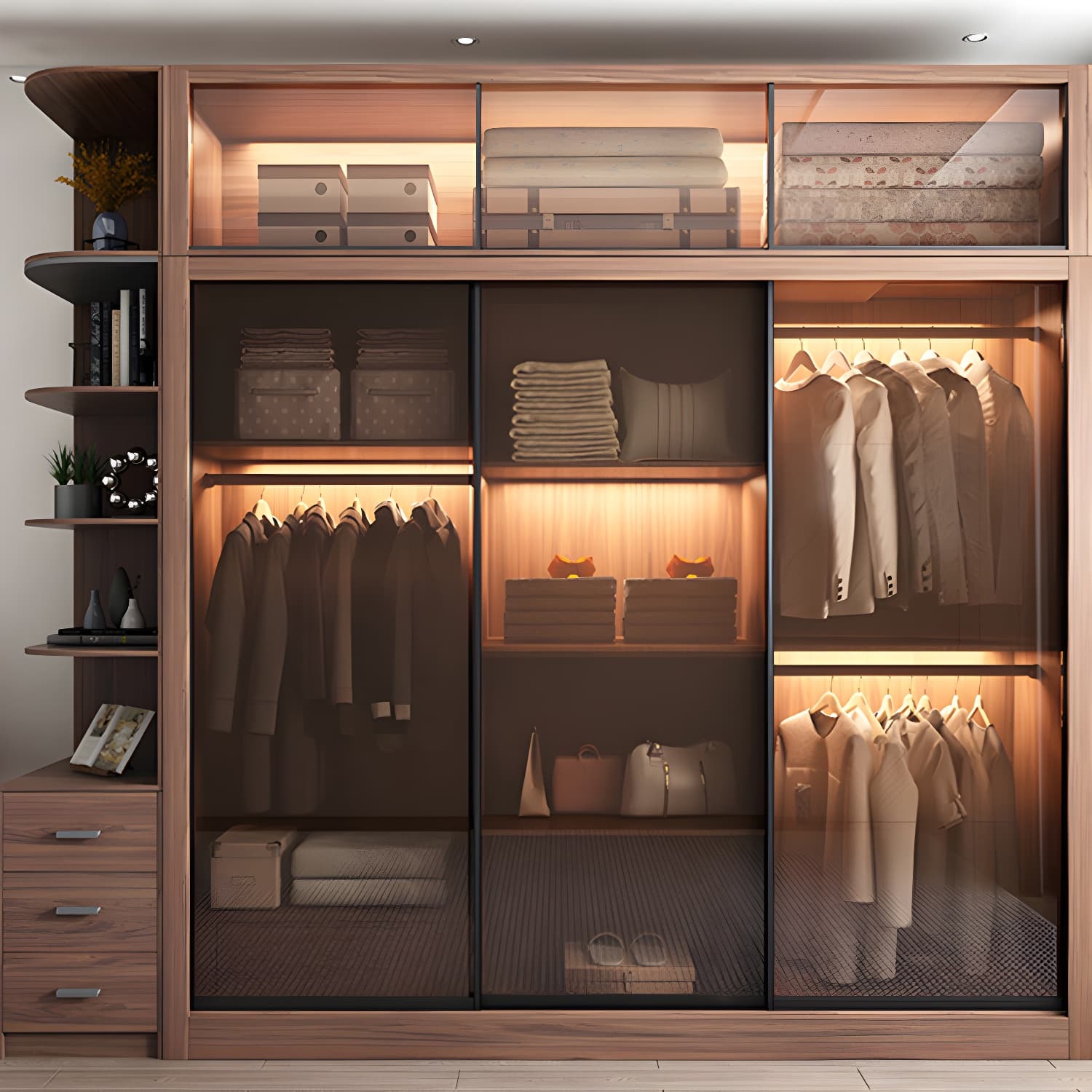 Brown Engineered Wood Wardrobe Armoire Modern Wardrobe Closet - image 15
