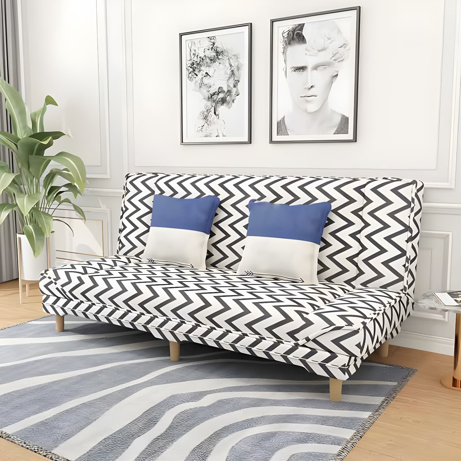 Convertible Armless Sofa 48"W Modern Sofa with Cotton Blend for Living Room