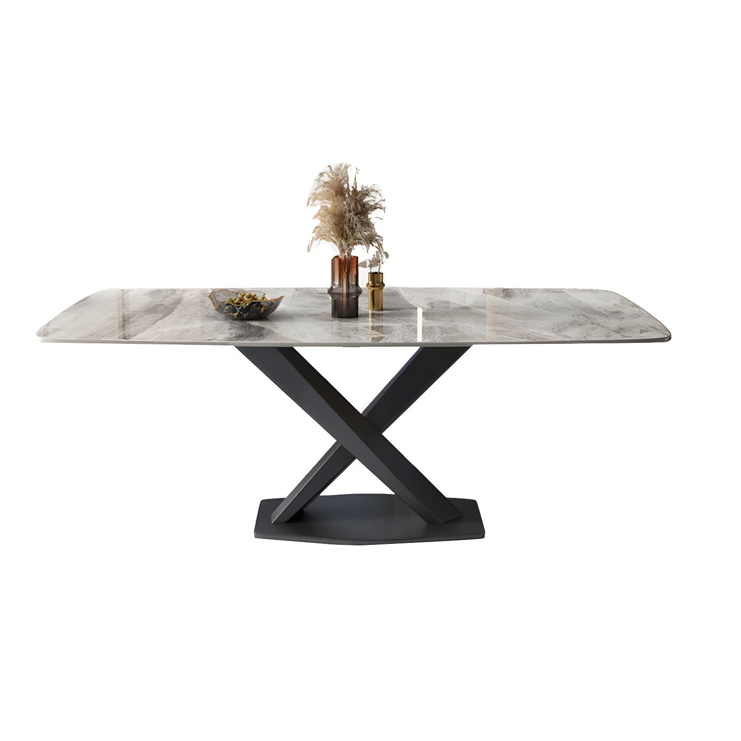Modern 5/7-Piece Dining Set with Upholstered Chairs in Beige and Slate Table Top - image 5