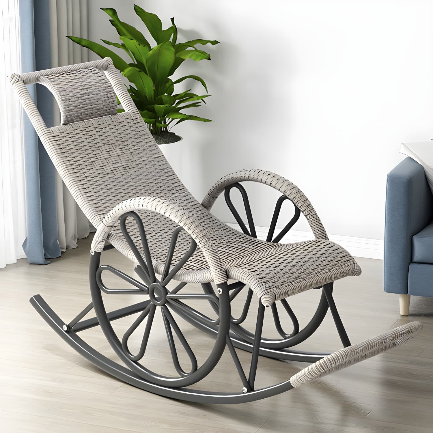 Modern Rattan Rocking Chair Woven Rope Rocker Chair for Drawing Room - image 9