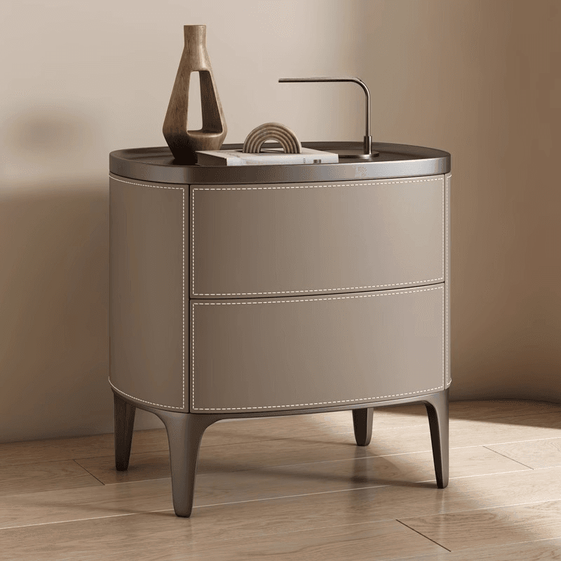 Contemporary 2 Tiers Drawer Storage Bedside Table with Real Wood Countertop - image 7