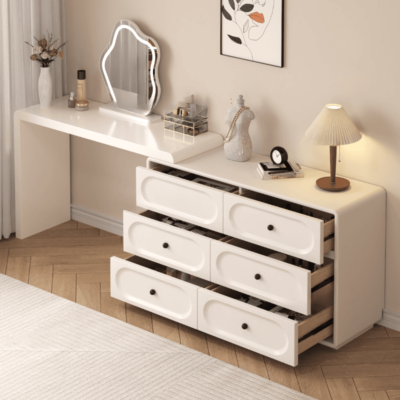 Chalk Modish Large/Standard Makeup Vanity with Laminate Table Top and 6/3 Drawers