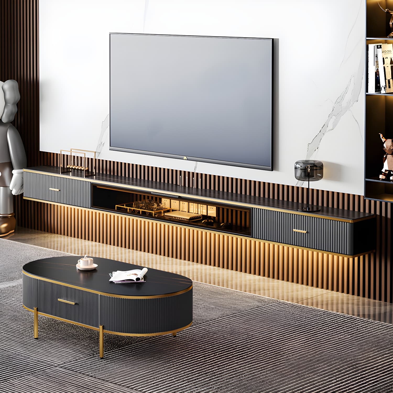 Glam Stone Wall-mounted TV Stand 2 Drawers and 1-Door TV Cabinet - image 6