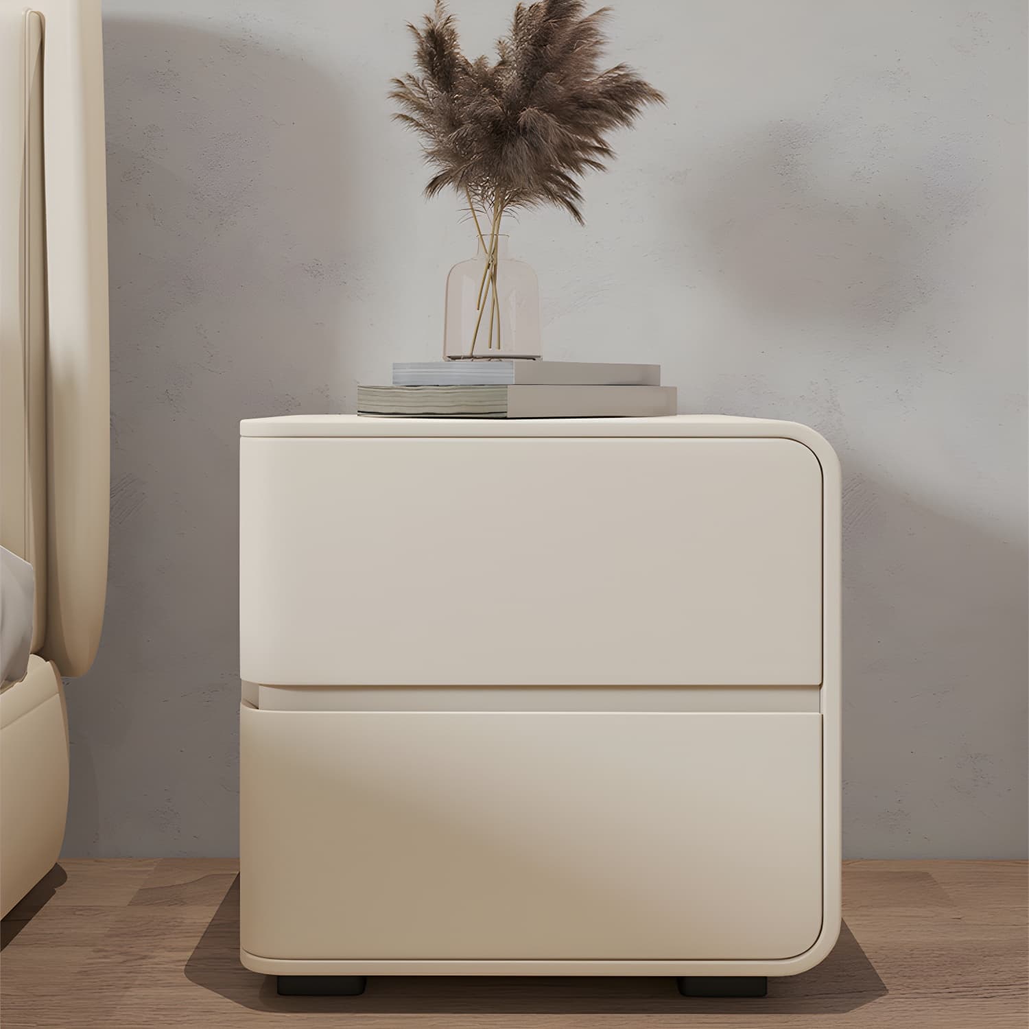 Modern Wood Nightstand with 2 Drawers - Small and Low Profile - Faux Leather Countertop - image 10