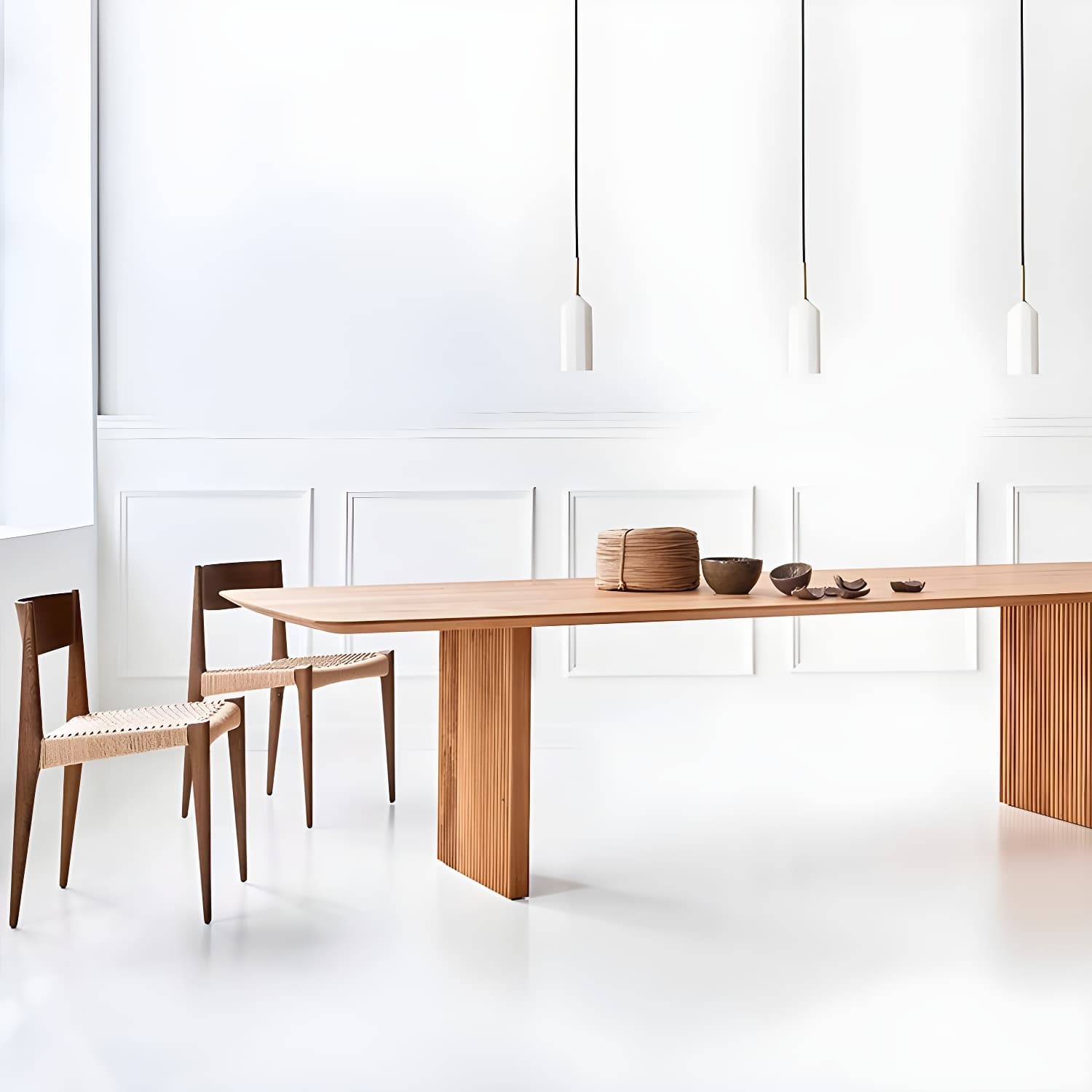 Modern Rectangle Dining Site Table Solid Wood Double Pedestal Kitchen Dining Table - image 10