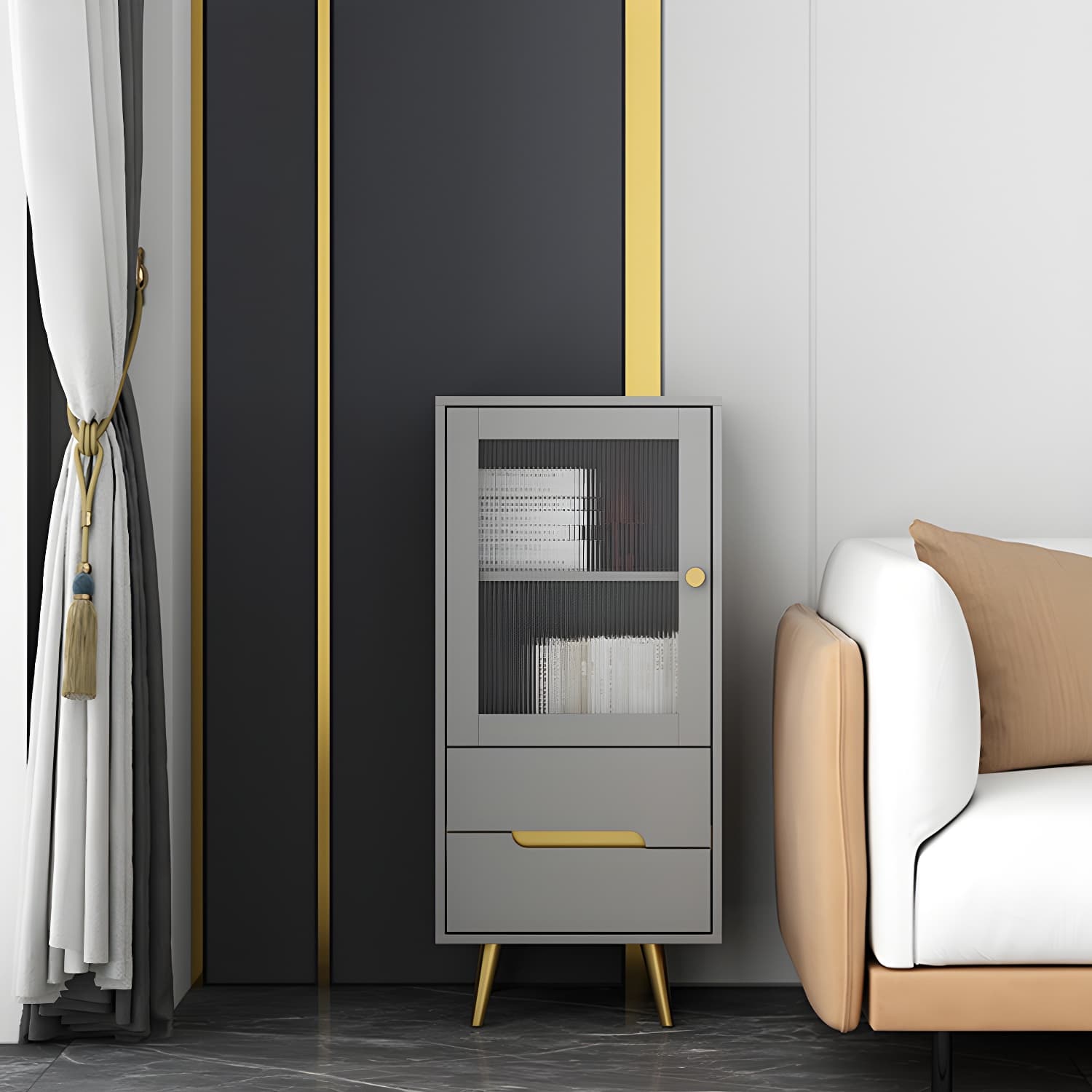 Modern Wooden Accent Cabinet with 2 Drawers and Glass Door Cabinet - image 4