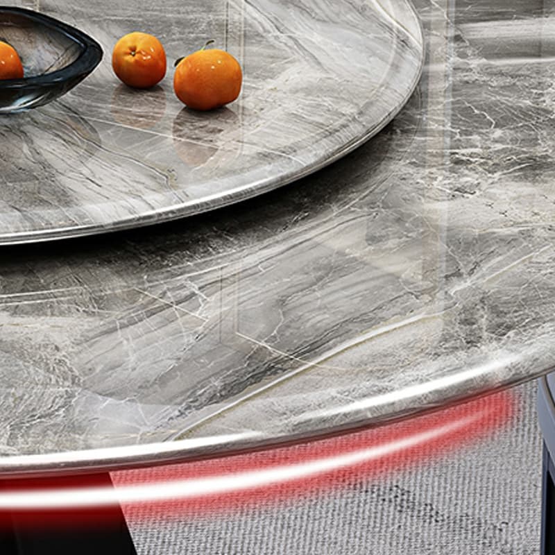 Modern Round Marble Dining Table Set with Black Metal Base in Beige - image 9