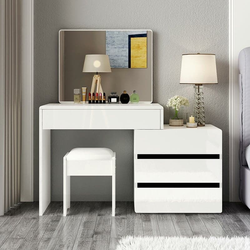 Modern 48'' White Wood Makeup Vanity & Stools with Drawers Self Close or Reserve Installation - image 3