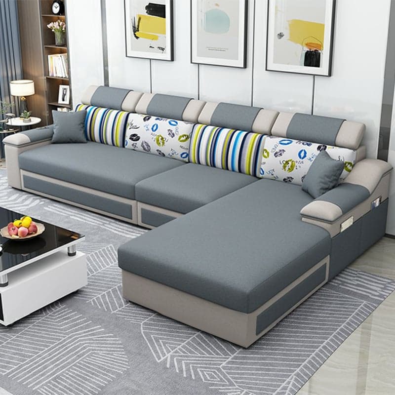 Modern Reversible L-Shape Wood Modular Sofa Chaise with Pillow Top Arm - image 3